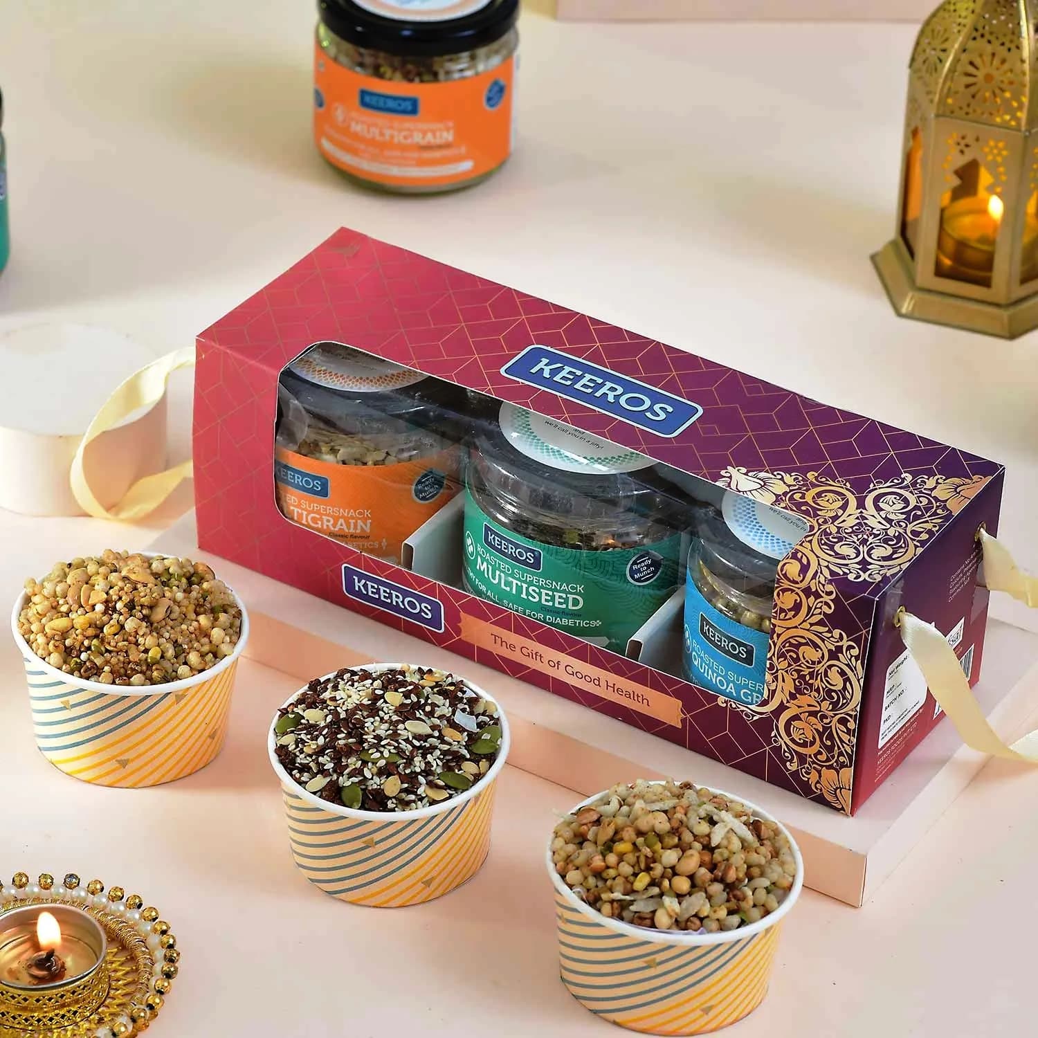 Keeros Superfoods multi-jar gift box, product family shot