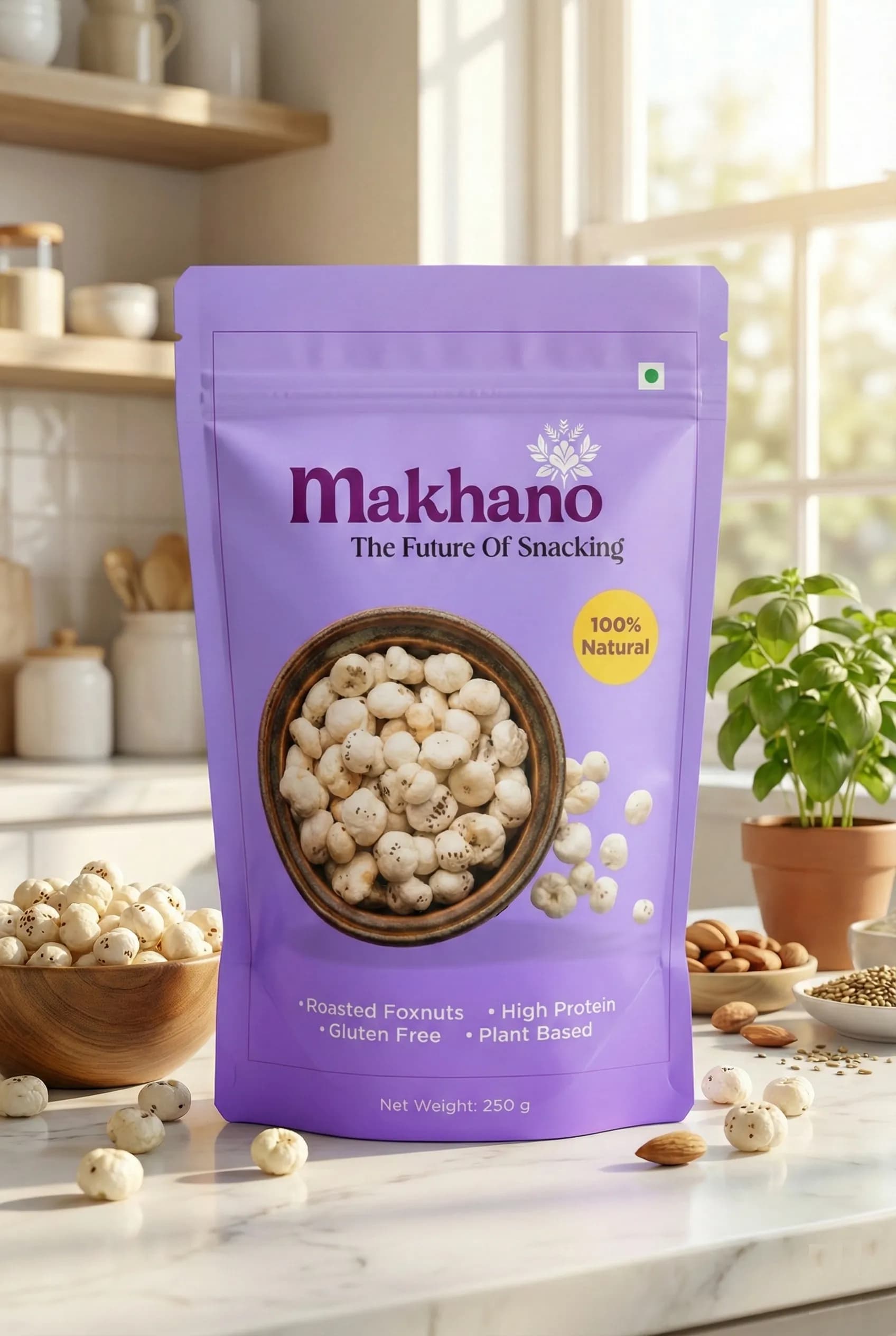 Makhano fox nut snack packaging design