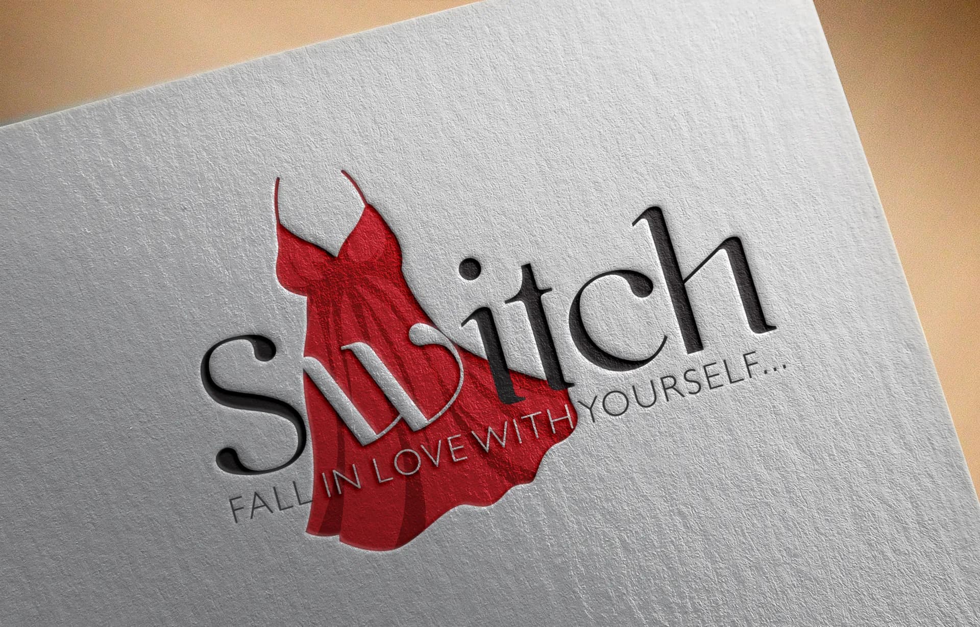 Switch wordmark logo, dress silhouette integrated into lettering
