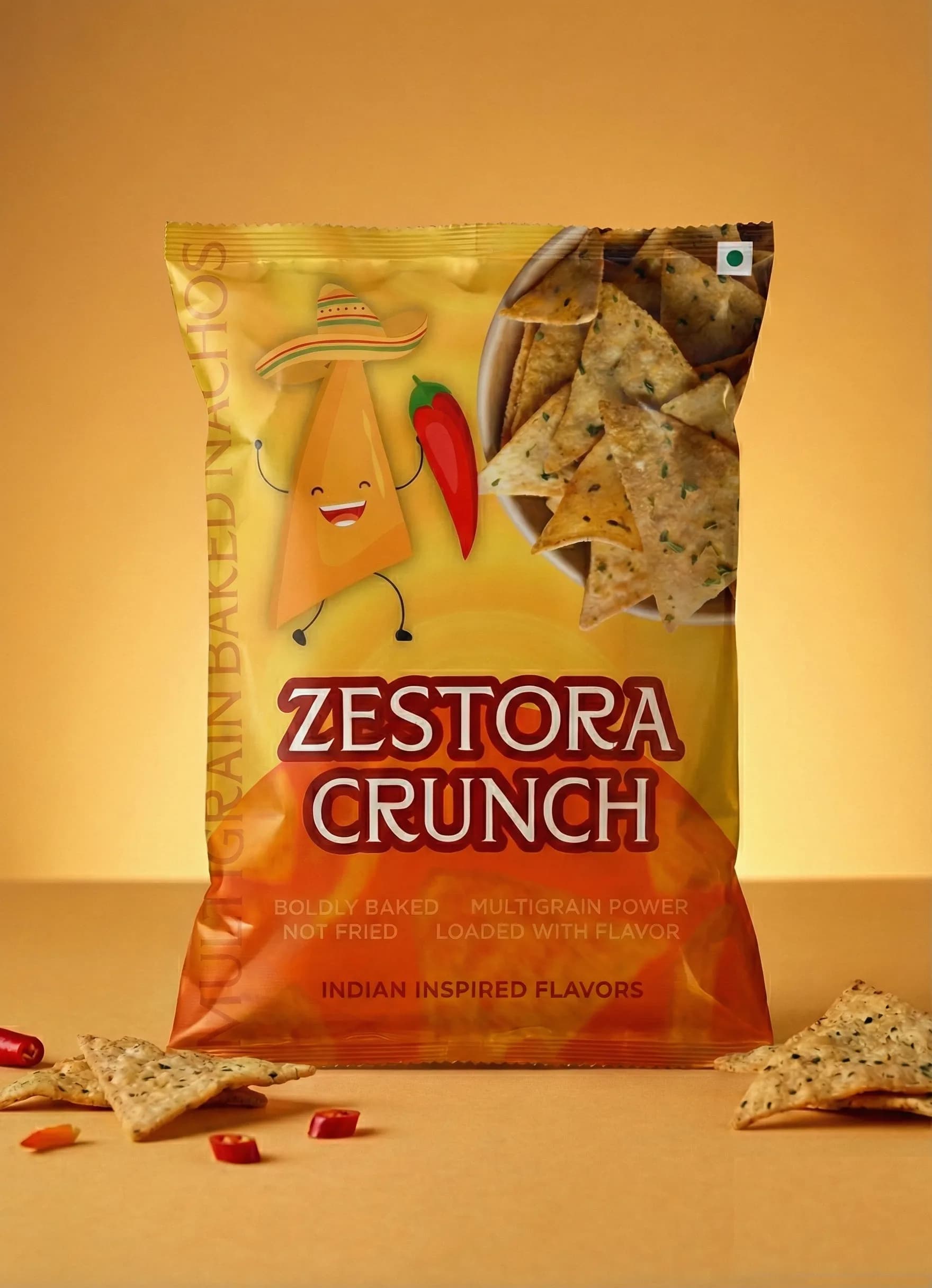 Zestora Crunch snack packaging design