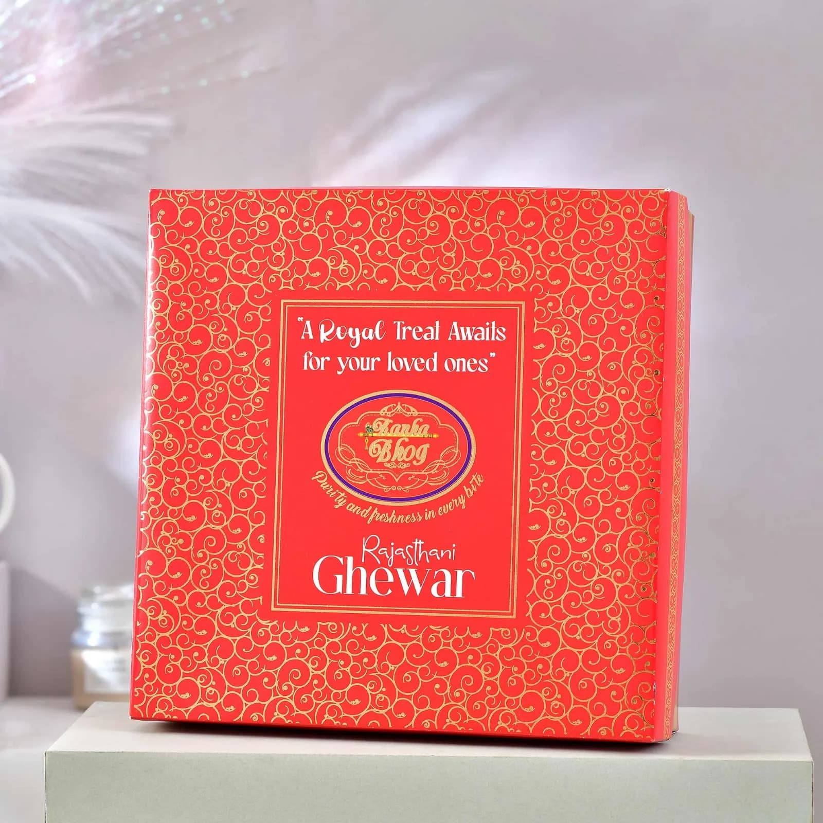 Kanha Bhog Rajasthani Ghewar box, red and gold
