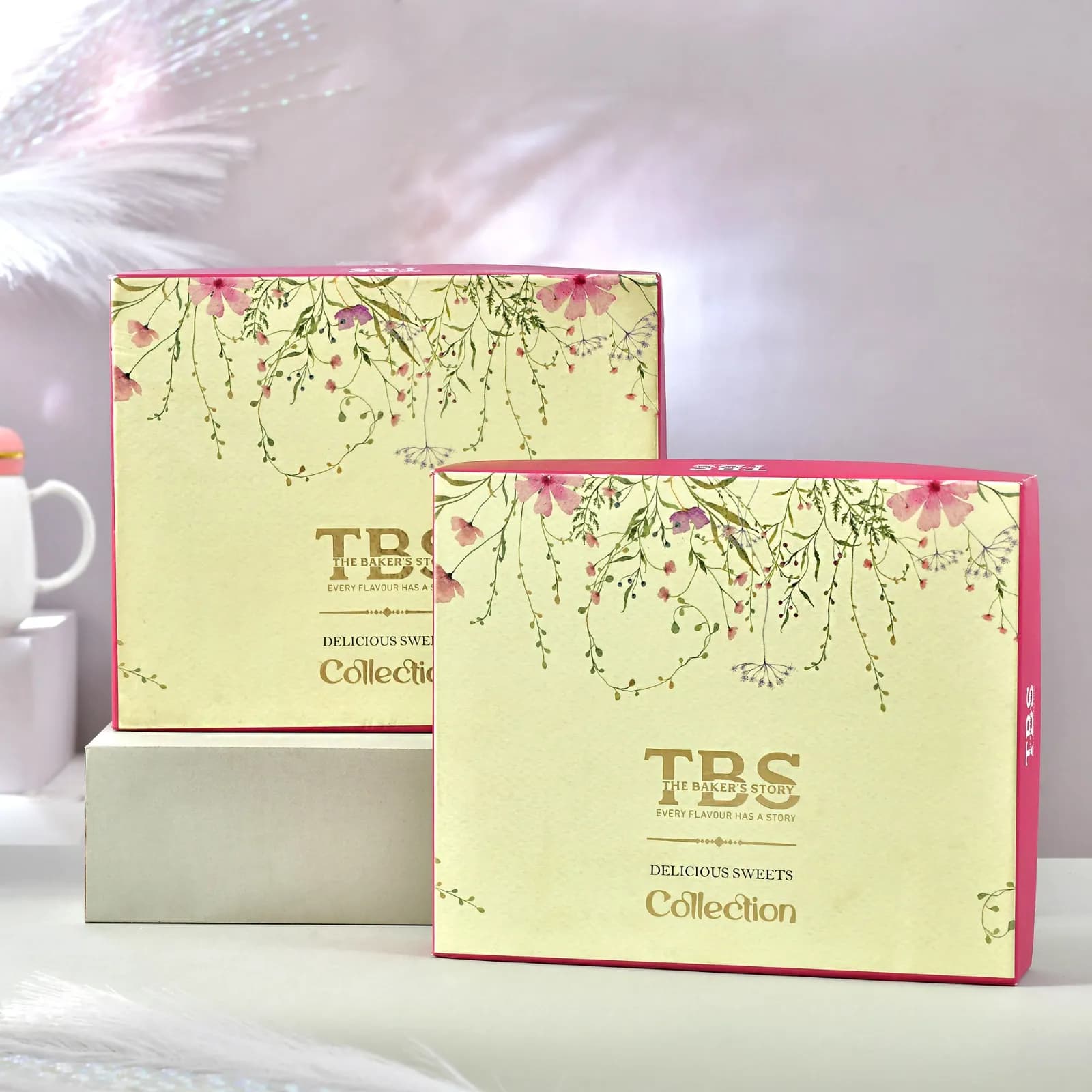 TBS Delicious Sweets Collection, cream and pink floral colorway, close view