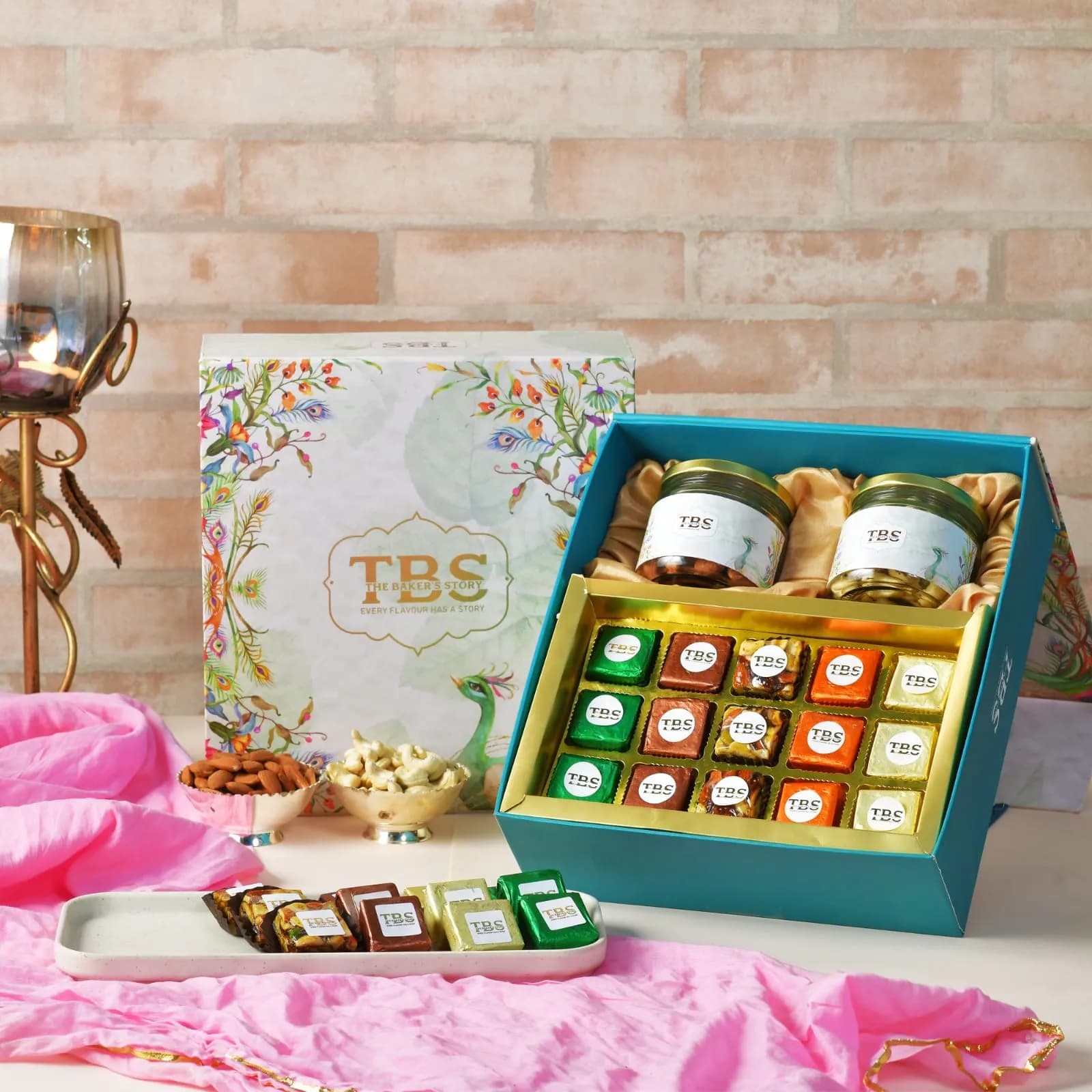 TBS Exquisite Sweets Collection, blue colorway with mixed mithai tray